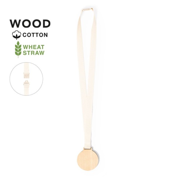 Médaille Guster en bois naturel avec cordon coton