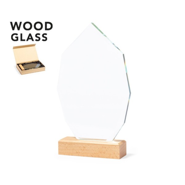 Plaque commémorative en verre avec base en bois