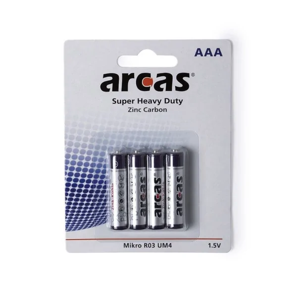 Blister 4 Piles AAA 1,5V Arcas Super Heavy Duty